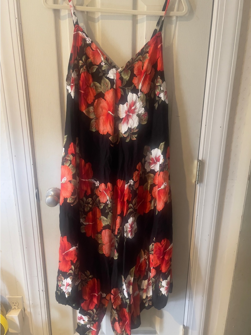 Black Floral Slip Dress/Jumper with Red & White Flowers